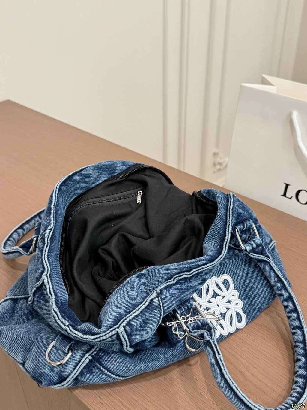 Loewe Denim Anagram Top-Handle Bag — detail