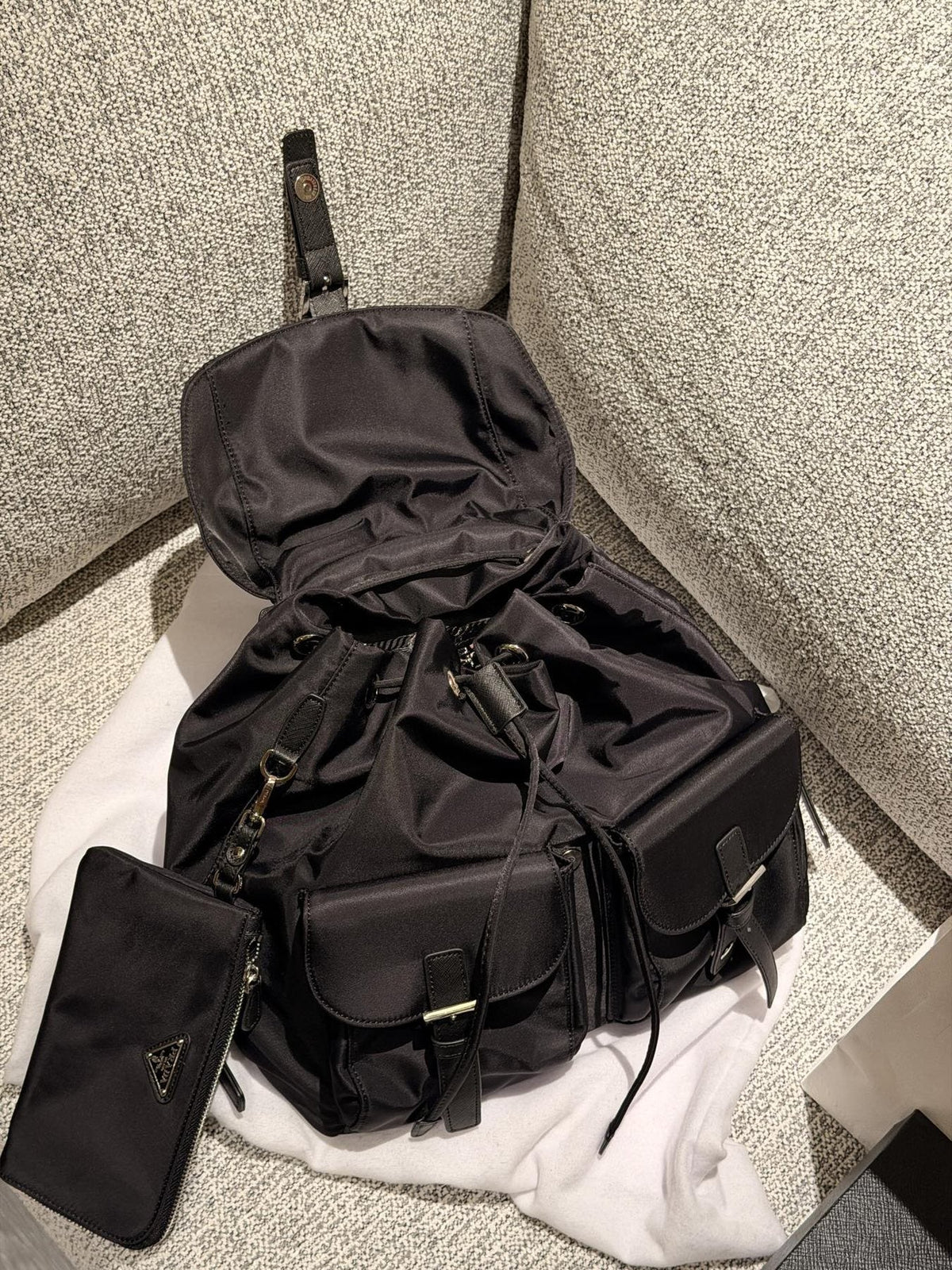 Prada Nylon Flap Backpack with Buckle Pockets — detail