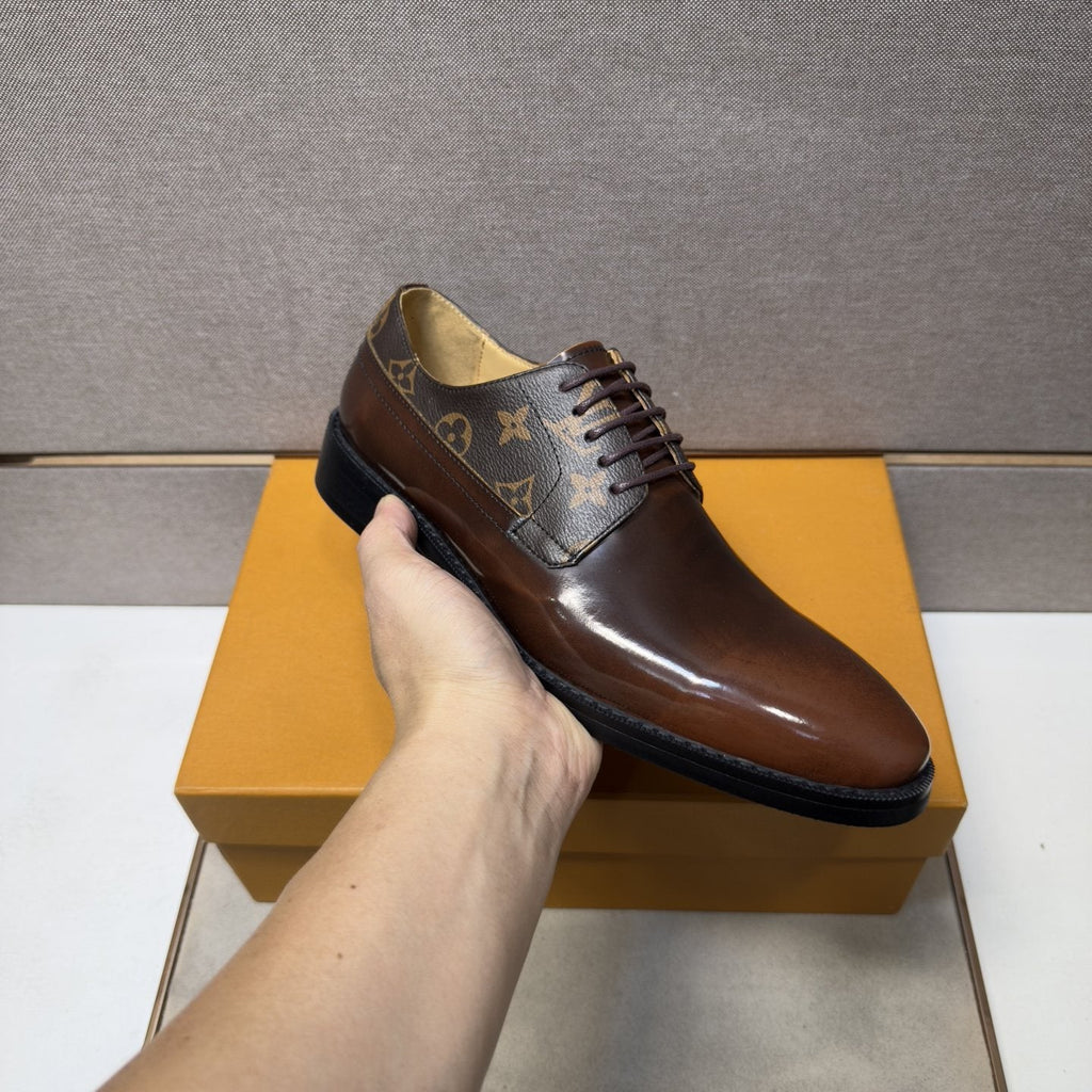 Louis Vuitton Patterned-Panel Lace-Up Dress Shoes — model