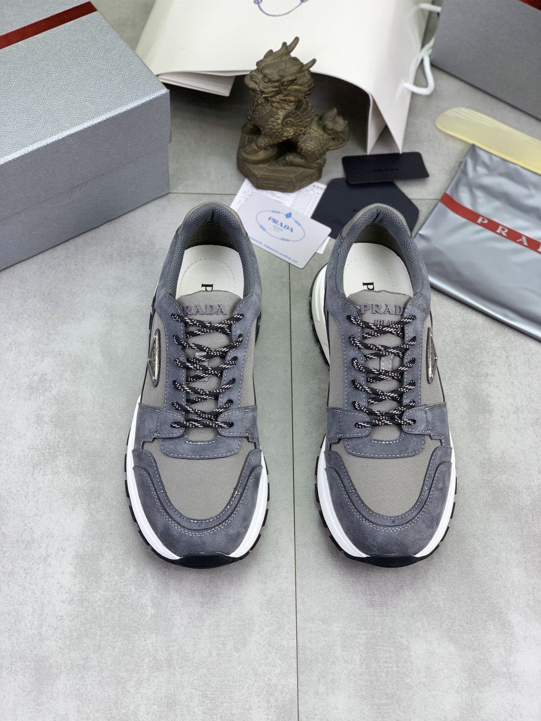 Prada Gray Paneled Men's Sneakers — front