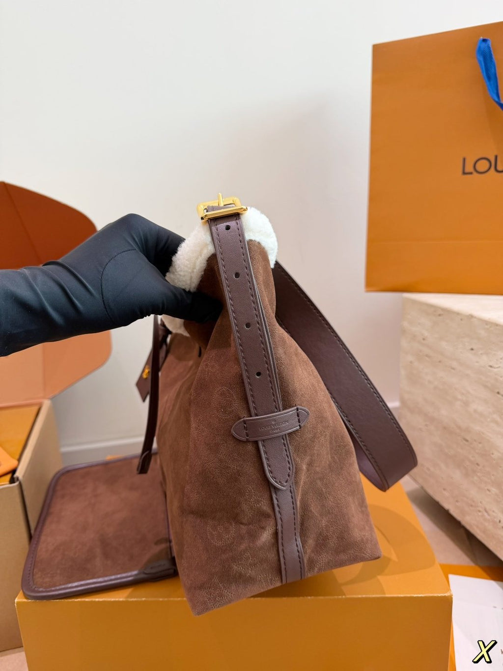 Louis Vuitton Carryall Fuzzy-Trim Tote Bag — side
