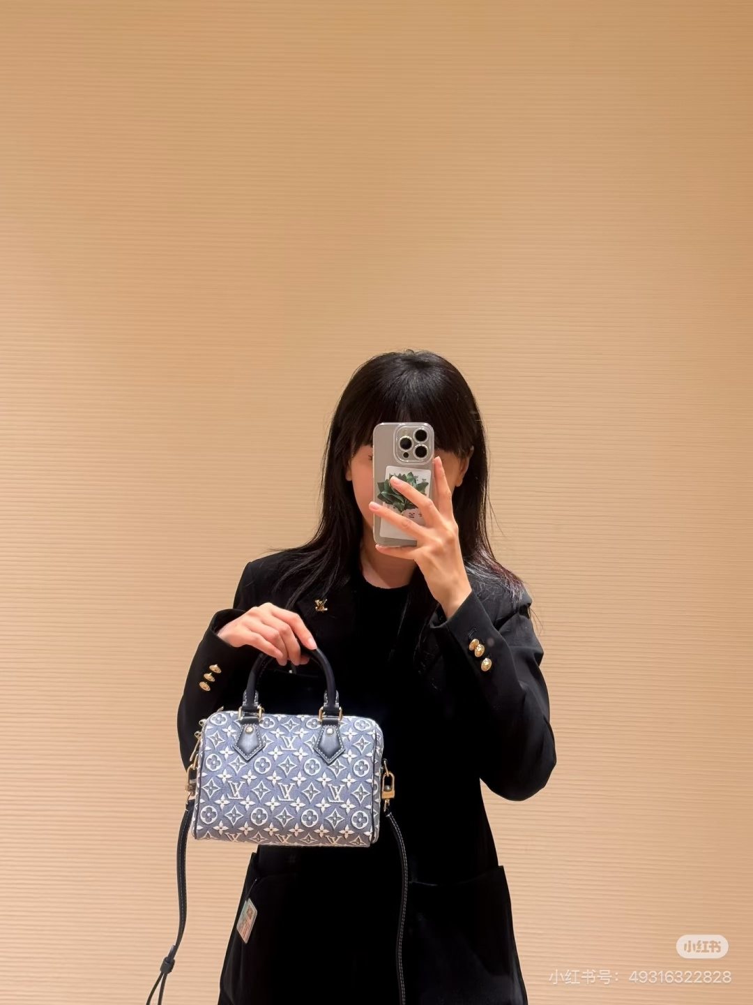 Louis Vuitton Speedy Blue Jacquard Satchel — model