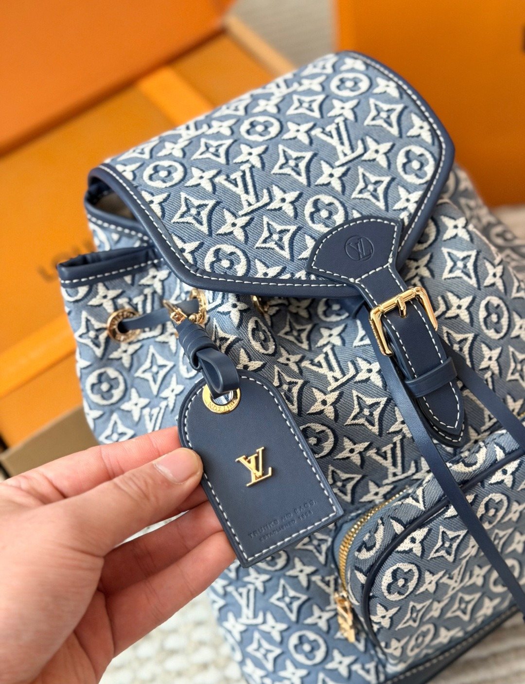 Louis Vuitton Carryall Blue Monogram Denim Backpack — detail