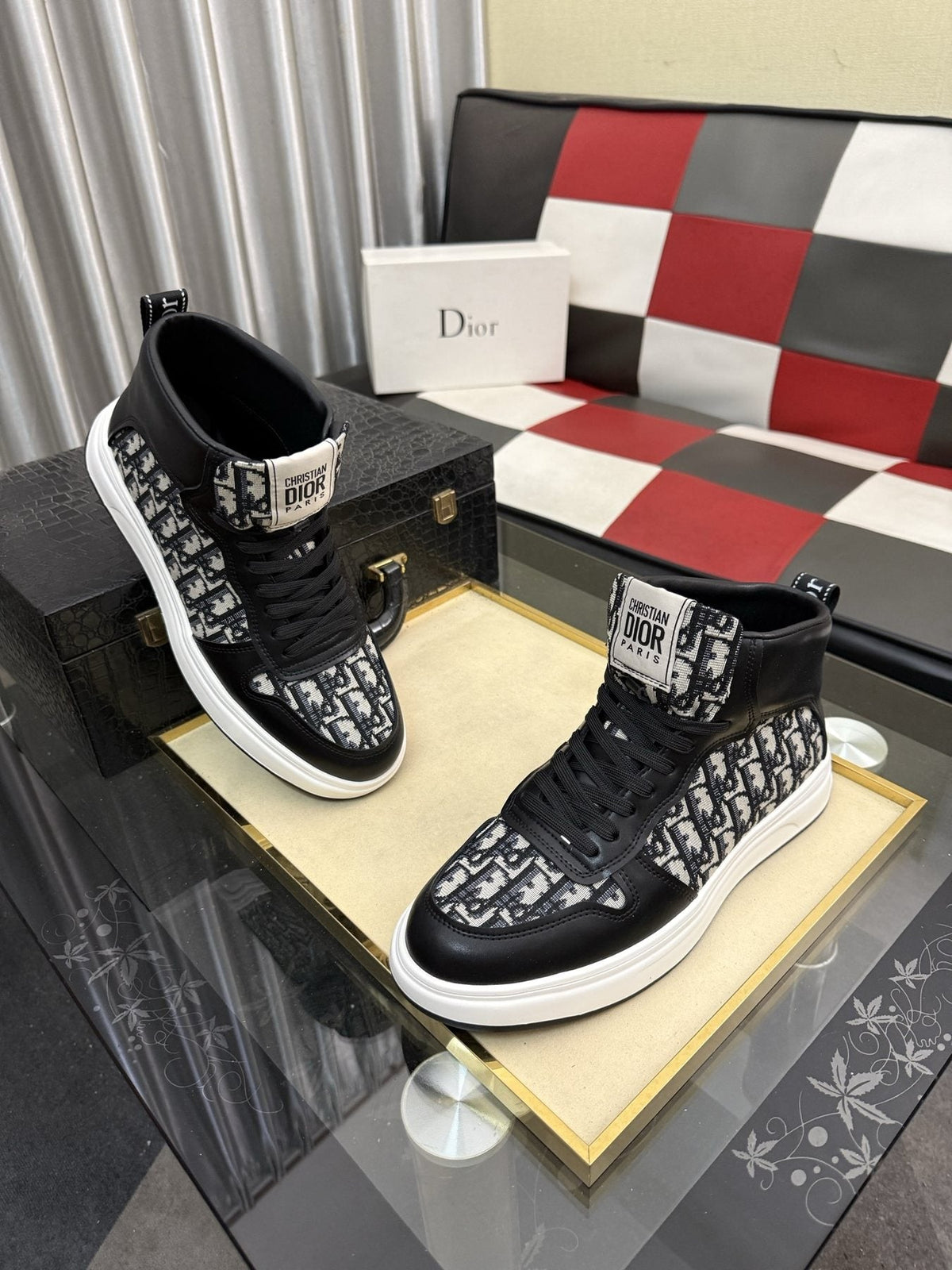 Dior Patterned High-Top Sneakers — front