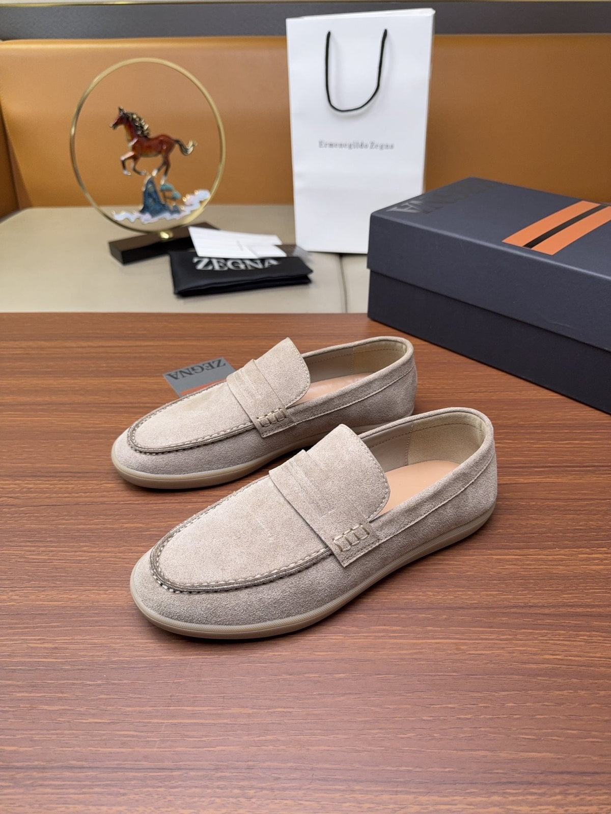 Zegna Men's Suede Strap Loafers — front