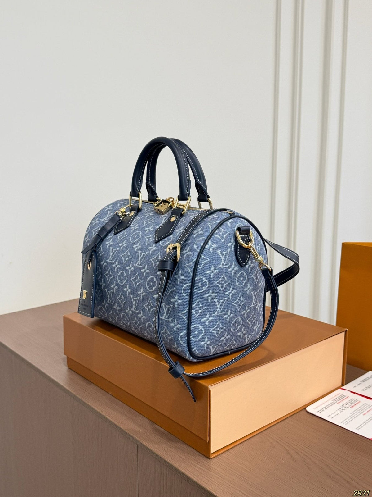 Louis Vuitton Speedy Blue-Gray Monogram Satchel — side