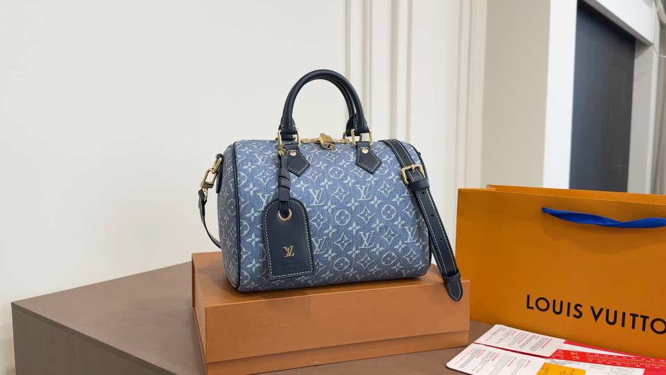 Louis Vuitton Speedy Blue-Gray Monogram Satchel — hero