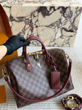 Louis Vuitton Speedy Checkerboard Bag with Burgundy Trim — hero