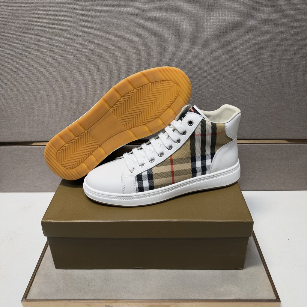 Burberry Men's Plaid-Panel High-Top Sneakers — side