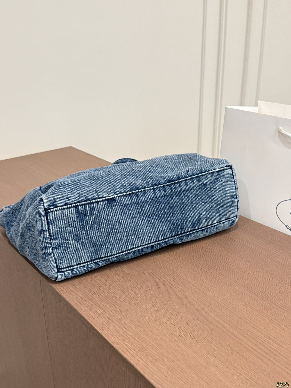 Prada Washed Denim Chain-Handle Tote — detail