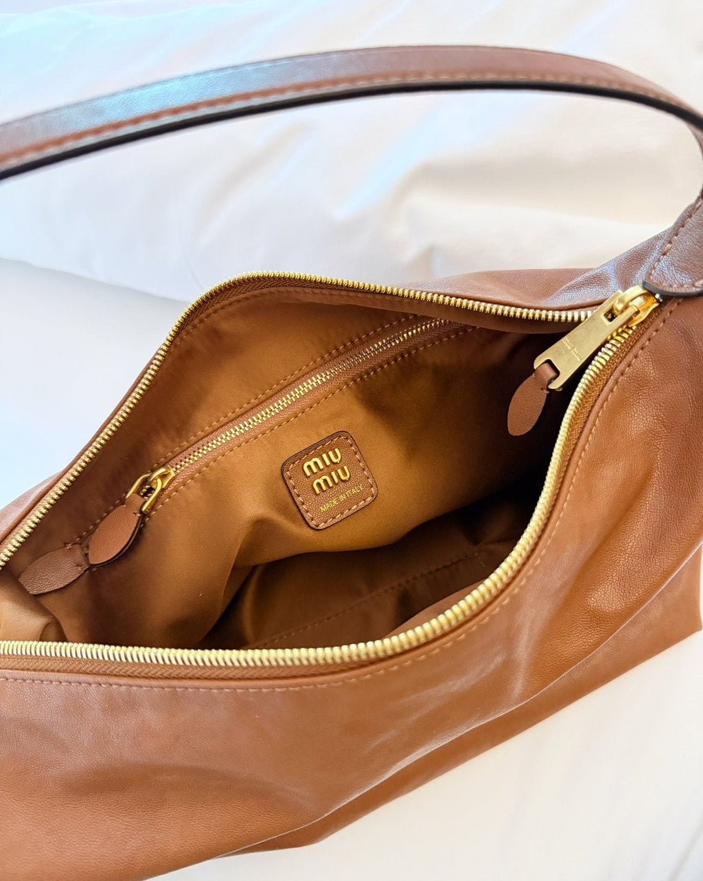 Miu Miu Soft Rectangular Zip-Top Shoulder Bag — detail