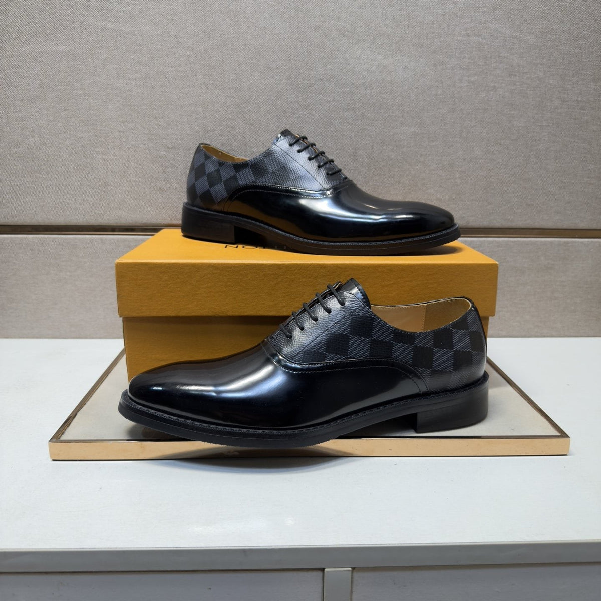Louis Vuitton Checkered-Panel Lace-Up Dress Shoes — side