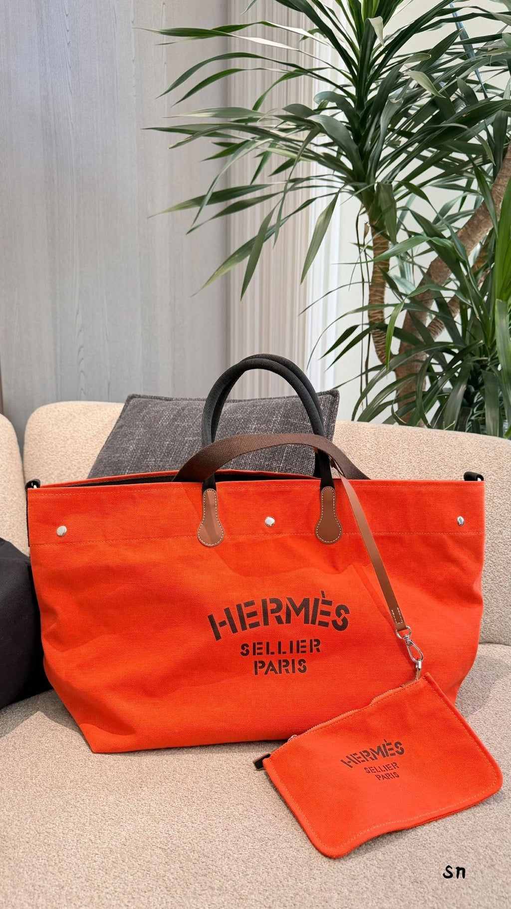 Hermès Lettered Canvas Tote with Matching Pouch — hero