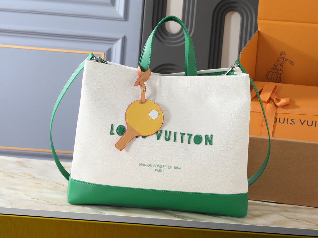 Louis Vuitton Shopper Tote with Green Trim — front
