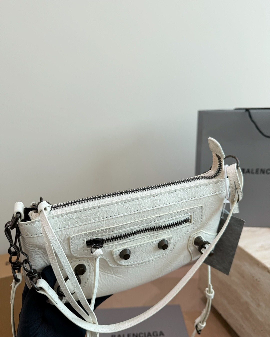 Balenciaga Studded Shoulder Bag with Long Zipper Ties — front