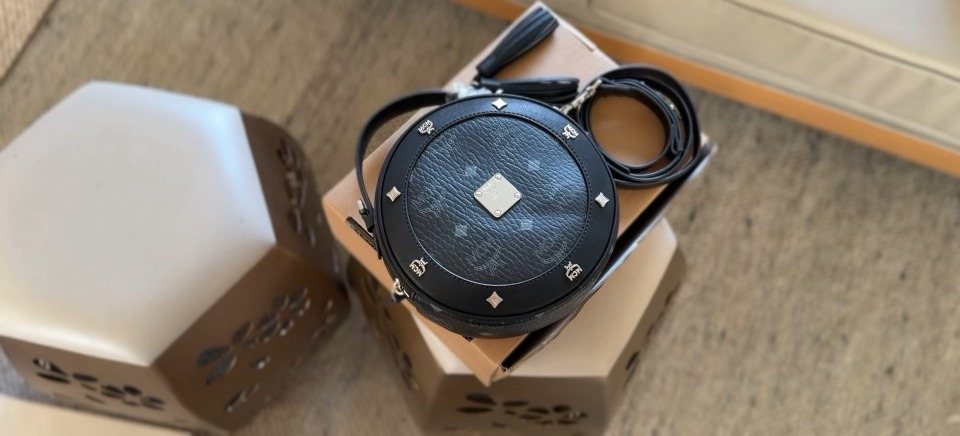 MCM Studded Round Top Handle Bag — front