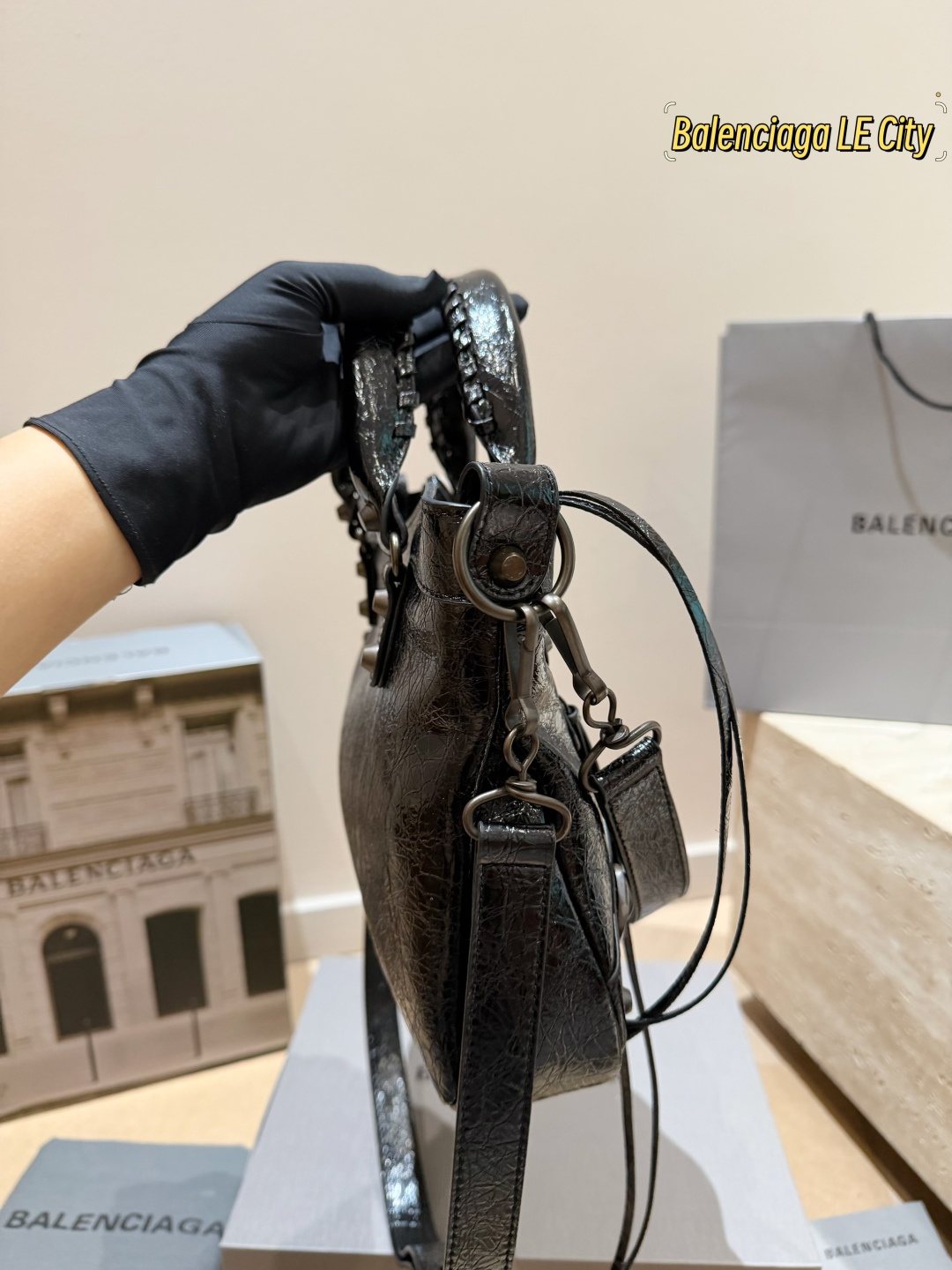 Balenciaga Studded Moto Satchel — side
